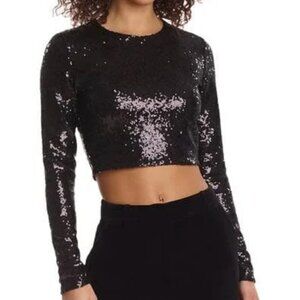 Commando Black SMALL Women's Long Sleeve Cropped Crew Neck Top NWT 433
